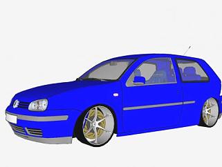 大众高尔夫蓝色汽车SU模型下载_sketchup草图大师SKP模型