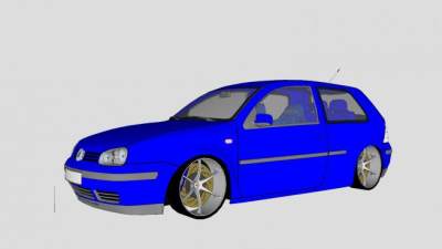 大众高尔夫蓝色汽车SU模型下载_sketchup草图大师SKP模型