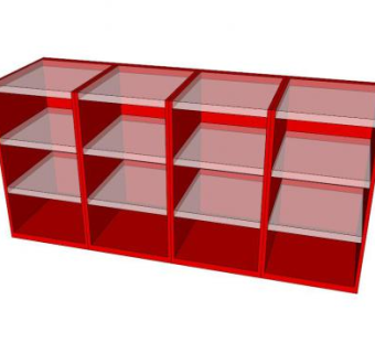 倚墙式红色书架SU模型下载_sketchup草图大师SKP模型