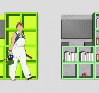 现代绿色板式书架SU模型下载_sketchup草图大师SKP模型