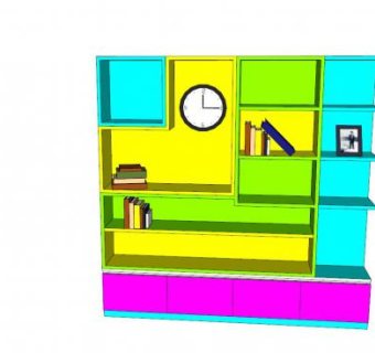 现代彩色书柜SU模型下载_sketchup草图大师SKP模型