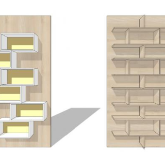 现代倚墙式书架书柜SU模型下载_sketchup草图大师SKP模型
