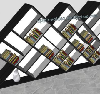 现代嵌入式黑白书架SU模型下载_sketchup草图大师SKP模型