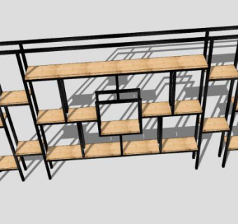 当代钢铁木质书柜SU模型下载_sketchup草图大师SKP模型