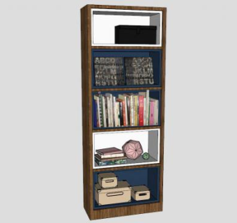 实木隔板立式书架SU模型下载_sketchup草图大师SKP模型