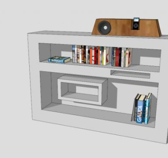 独立式白色双层书柜SU模型下载_sketchup草图大师SKP模型