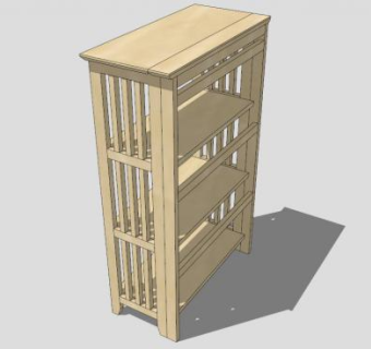 独立式实木书架SU模型下载_sketchup草图大师SKP模型