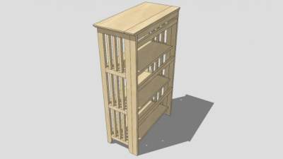 独立式实木书架SU模型下载_sketchup草图大师SKP模型