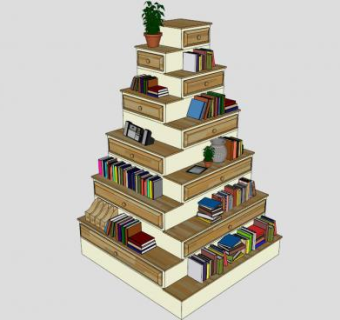 现代楼梯书架SU模型下载_sketchup草图大师SKP模型