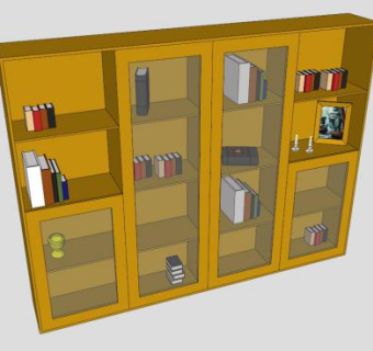 实木四门书柜SU模型下载_sketchup草图大师SKP模型
