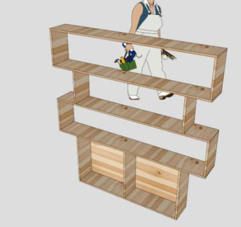 现代木头书架SU模型下载_sketchup草图大师SKP模型