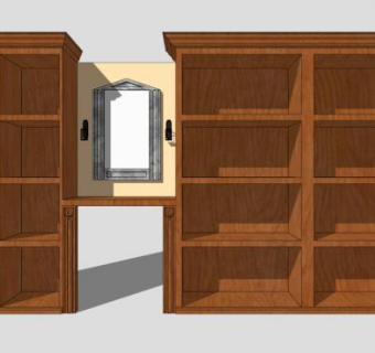 实木三门隔板式书架SU模型下载_sketchup草图大师SKP模型