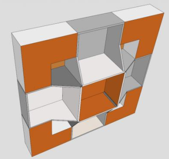 嵌入式书架橘色书柜SU模型下载_sketchup草图大师SKP模型