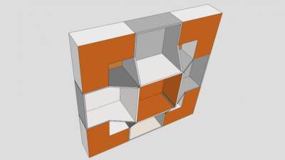 嵌入式书架橘色书柜SU模型下载_sketchup草图大师SKP模型