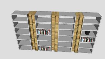四门隔板式书架SU模型下载_sketchup草图大师SKP模型