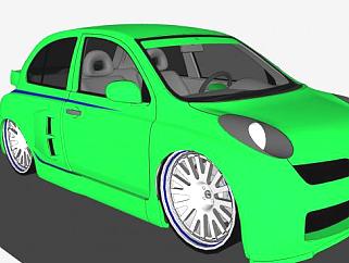 日产微米绿色汽车SU模型下载_sketchup草图大师SKP模型