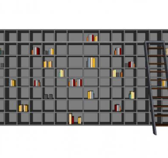 黑色有楼梯书架SU模型下载_sketchup草图大师SKP模型