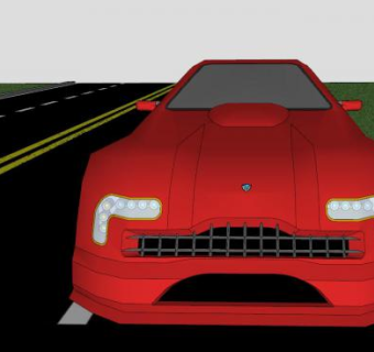 道路上的红色跑车SU模型下载_sketchup草图大师SKP模型
