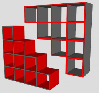 红灰倚墙式书架SU模型下载_sketchup草图大师SKP模型