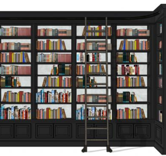 KJ黑色书架墙SU模型下载_sketchup草图大师SKP模型