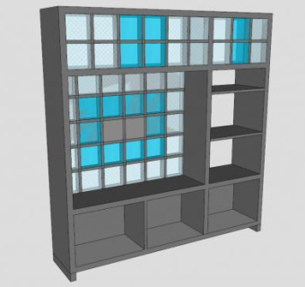 现代嵌入式隔板书架SU模型下载_sketchup草图大师SKP模型
