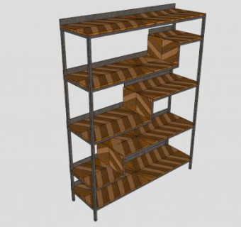 家具钢木结合书架SU模型下载_sketchup草图大师SKP模型