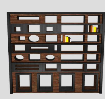 板式实木书柜书架SU模型下载_sketchup草图大师SKP模型