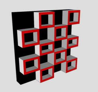 倚墙式红白书架SU模型下载_sketchup草图大师SKP模型