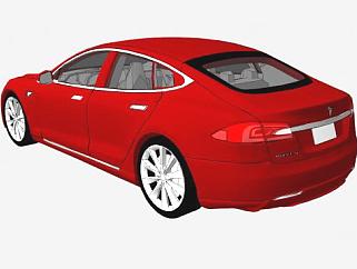 2013年特斯拉红色轿车SU模型下载_sketchup草图大师SKP模型