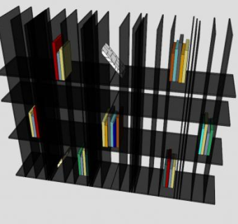 黑色隔板式书架SU模型下载_sketchup草图大师SKP模型
