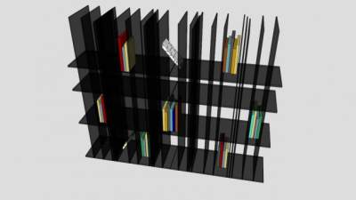 黑色隔板式书架SU模型下载_sketchup草图大师SKP模型