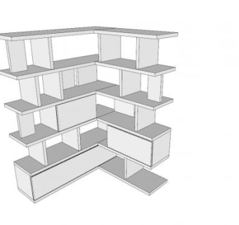 角落转角白色书柜SU模型下载_sketchup草图大师SKP模型