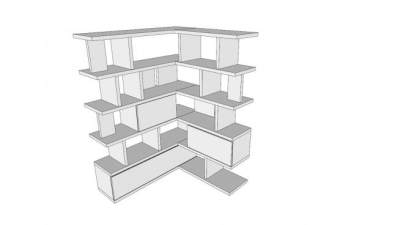 角落转角白色书柜SU模型下载_sketchup草图大师SKP模型