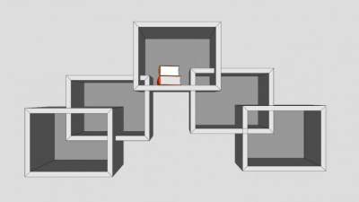 倚墙式白色书架SU模型下载_sketchup草图大师SKP模型