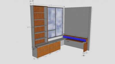 家庭办公室内置书柜SU模型下载_sketchup草图大师SKP模型