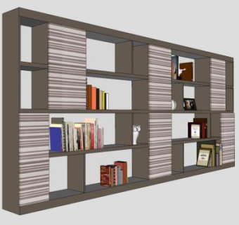 现代内置书柜书架SU模型下载_sketchup草图大师SKP模型