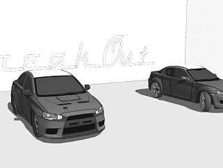 马自达RX8和三菱进化X汽车SU模型下载_sketchup草图大师SKP模型