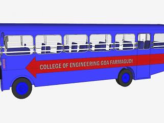 印度蓝色公交车SU模型下载_sketchup草图大师SKP模型