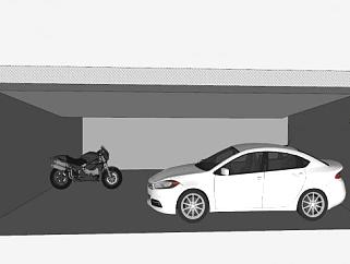 车库中的汽车摩托车SU模型下载_sketchup草图大师SKP模型
