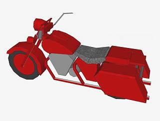 红色简易铁皮摩托车SU模型下载_sketchup草图大师SKP模型
