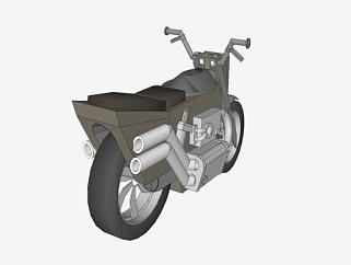 四排气管摩托车跑车SU模型下载_sketchup草图大师SKP模型