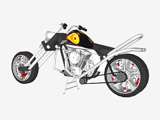 双排气管摩托车跑车车辆SU模型下载_sketchup草图大师SKP模型