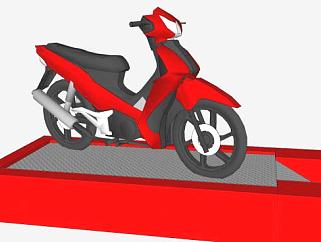 车展台上的红色摩托SU模型下载_sketchup草图大师SKP模型