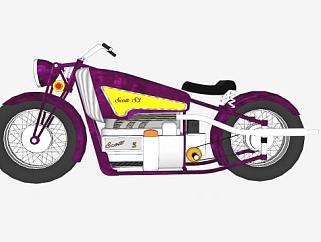 紫色摩托车跑车SU模型下载_sketchup草图大师SKP模型