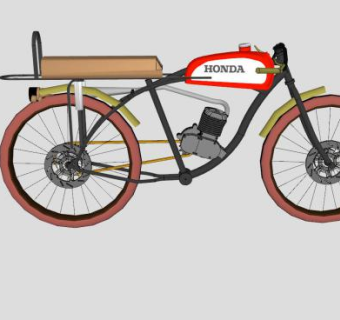 本田老式摩托自行车SU模型下载_sketchup草图大师SKP模型