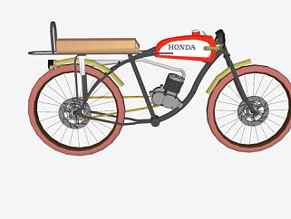 本田老式摩托自行车SU模型下载_sketchup草图大师SKP模型