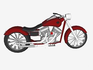 哈雷红色软尾摩托车SU模型下载_sketchup草图大师SKP模型