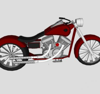 哈雷红色软尾摩托车SU模型下载_sketchup草图大师SKP模型