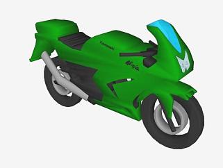 川崎忍者绿色摩托车SU模型下载_sketchup草图大师SKP模型