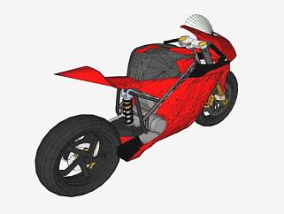 红色竞速摩托车赛车SU模型下载_sketchup草图大师SKP模型